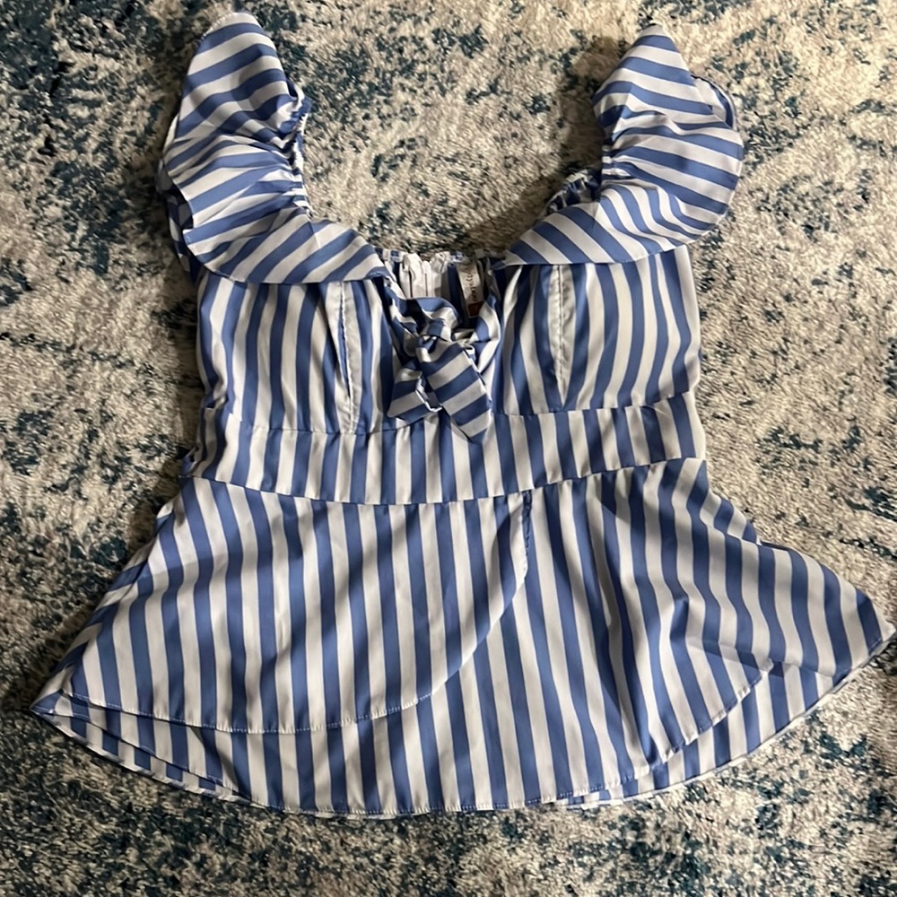 White and blue stripe blouse